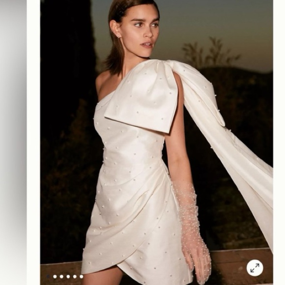 Sachin + Babi Ivory One-Shoulder Pearl-Embellished Mini Dress